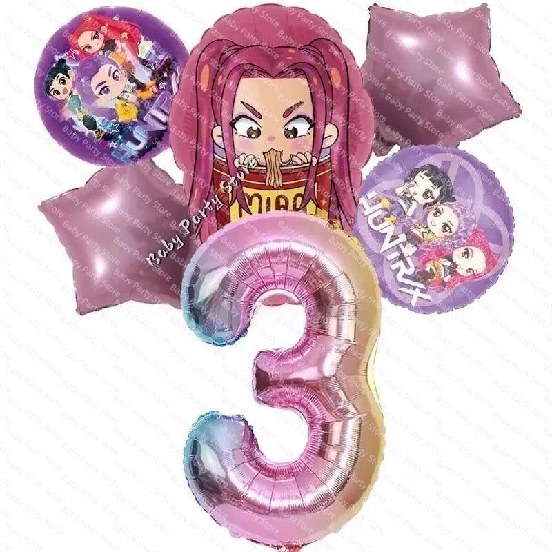 Ensemble de ballons en aluminium de 45 cm (18 pouces) sur le thème K-Pop Demon Hunter, style dessin animé, idéal pour une baby shower ou une fête d'anniversaire d'enfant