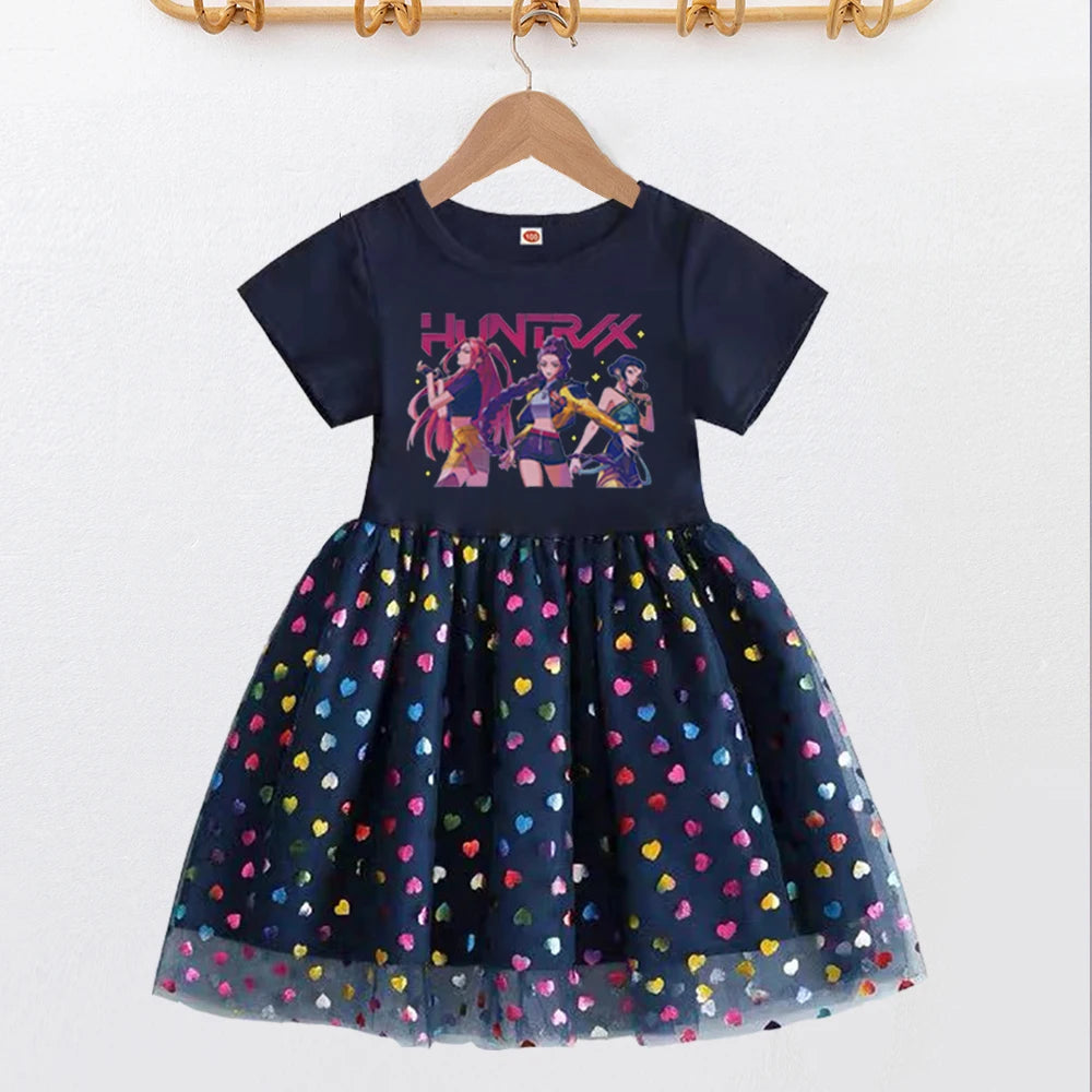 Kpop démon chasseurs enfants vêtements rose été manches courtes filles robe enfants princesse robes bébé fille mignon fête d'anniversaire
