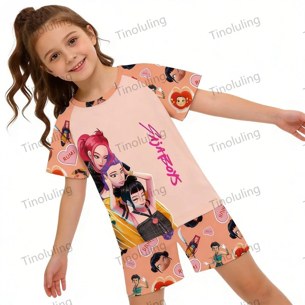 Pyjamas pour filles et enfants de 3 à 12 ans - Pyjama court d'été pour petits garçons - Thème Kpop Demon Hunters