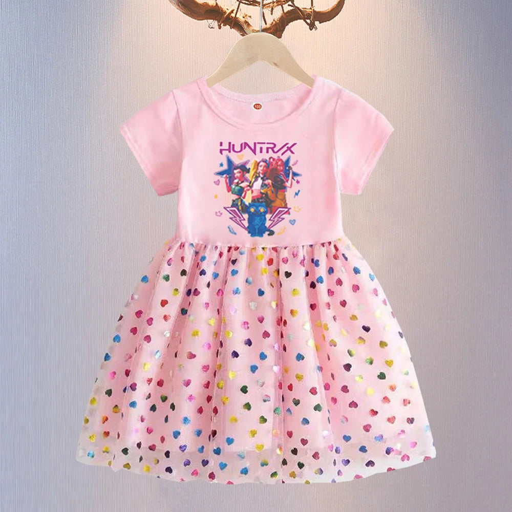 Kpop démon chasseurs enfants vêtements rose été manches courtes filles robe enfants princesse robes bébé fille mignon fête d'anniversaire