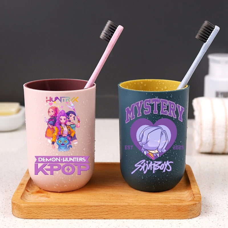 Gobelet à brosse à dents K-Pop Demon Hunters, gobelet en plastique pour bain de bouche, boîte de rangement pour articles de toilette de voyage, accessoires de salle de bain