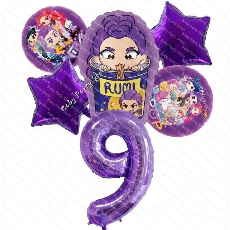 Ensemble de ballons en aluminium de 45 cm (18 pouces) sur le thème K-Pop Demon Hunter, style dessin animé, idéal pour une baby shower ou une fête d'anniversaire d'enfant