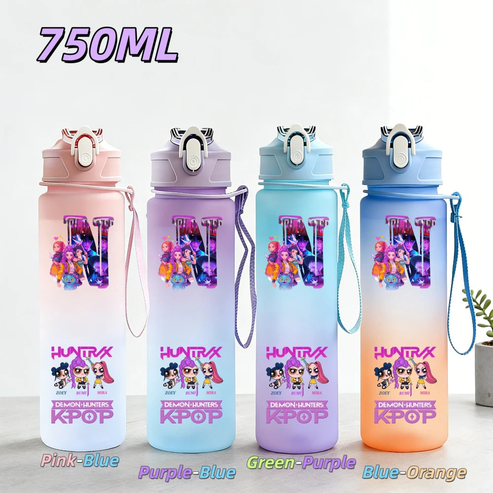 Gourde de sport KPop Demon Hunters 750 ml, étanche, colorée, avec paille, idéale pour le sport et le fitness en extérieur