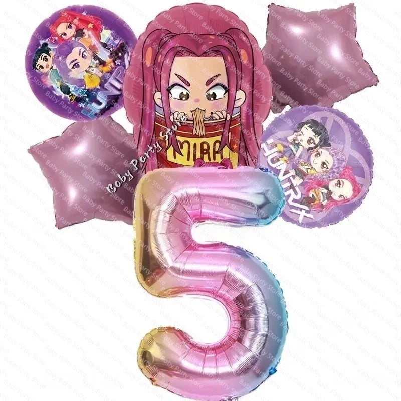 Ensemble de ballons en aluminium de 45 cm (18 pouces) sur le thème K-Pop Demon Hunter, style dessin animé, idéal pour une baby shower ou une fête d'anniversaire d'enfant