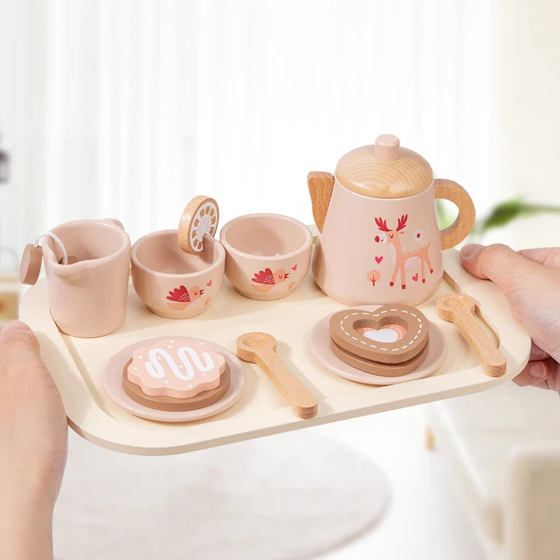 Service à thé en bois, jouet d'imitation pour apprendre à jouer à la cuisine, jeu de rôle, jouet éducatif pour les tout-petits, filles et garçons, cadeau pour enfants