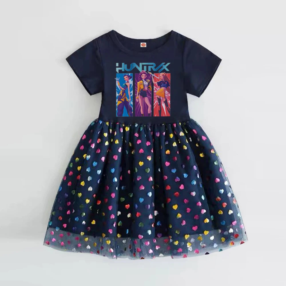 Kpop démon chasseurs enfants vêtements rose été manches courtes filles robe enfants princesse robes bébé fille mignon fête d'anniversaire