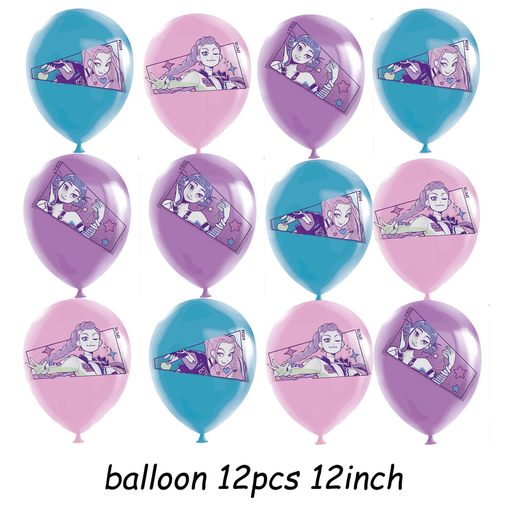 Décorations de fête d'anniversaire sur le thème des chasseurs de démons K-pop, dessinées à la main : cake topper, banderole de ballons, décor pour baby shower de fille