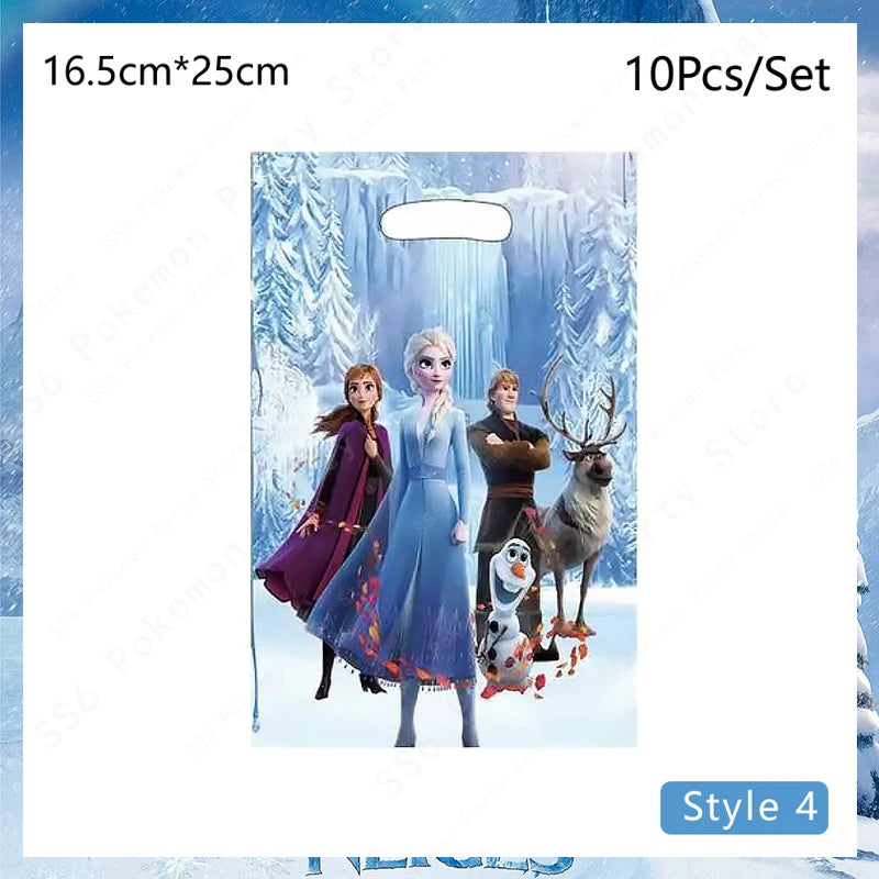 Kit de décoration pour fête d'anniversaire Disney Elsa La Reine des Neiges : vaisselle jetable, gobelets en papier, nappes, assiettes et sacs