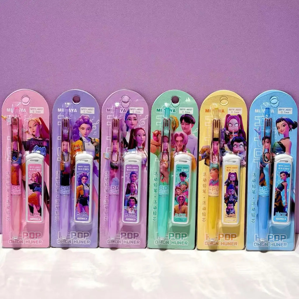 Ensemble de crayons automatiques KPOP Demon Hunter - Lot aléatoire de 1/2/4/6 pièces - Fournitures scolaires pour enfants, cadeau pour l'écriture et le dessin