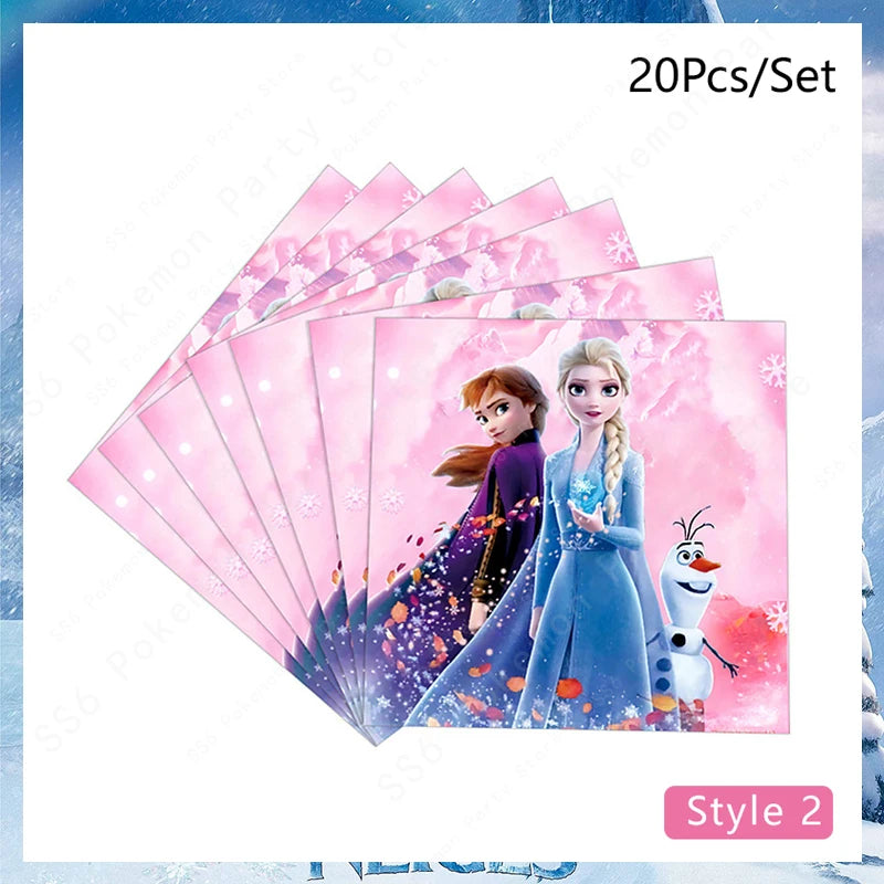Kit de décoration pour fête d'anniversaire Disney Elsa La Reine des Neiges : vaisselle jetable, gobelets en papier, nappes, assiettes et sacs