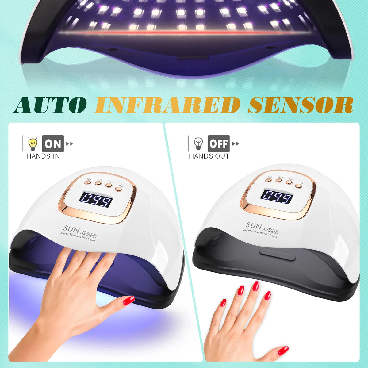 Lampe UV LED pour ongles 380 W, lampe de séchage LED puissante pour tous les vernis semi-permanents, idéale pour un usage professionnel à domicile ou en salon