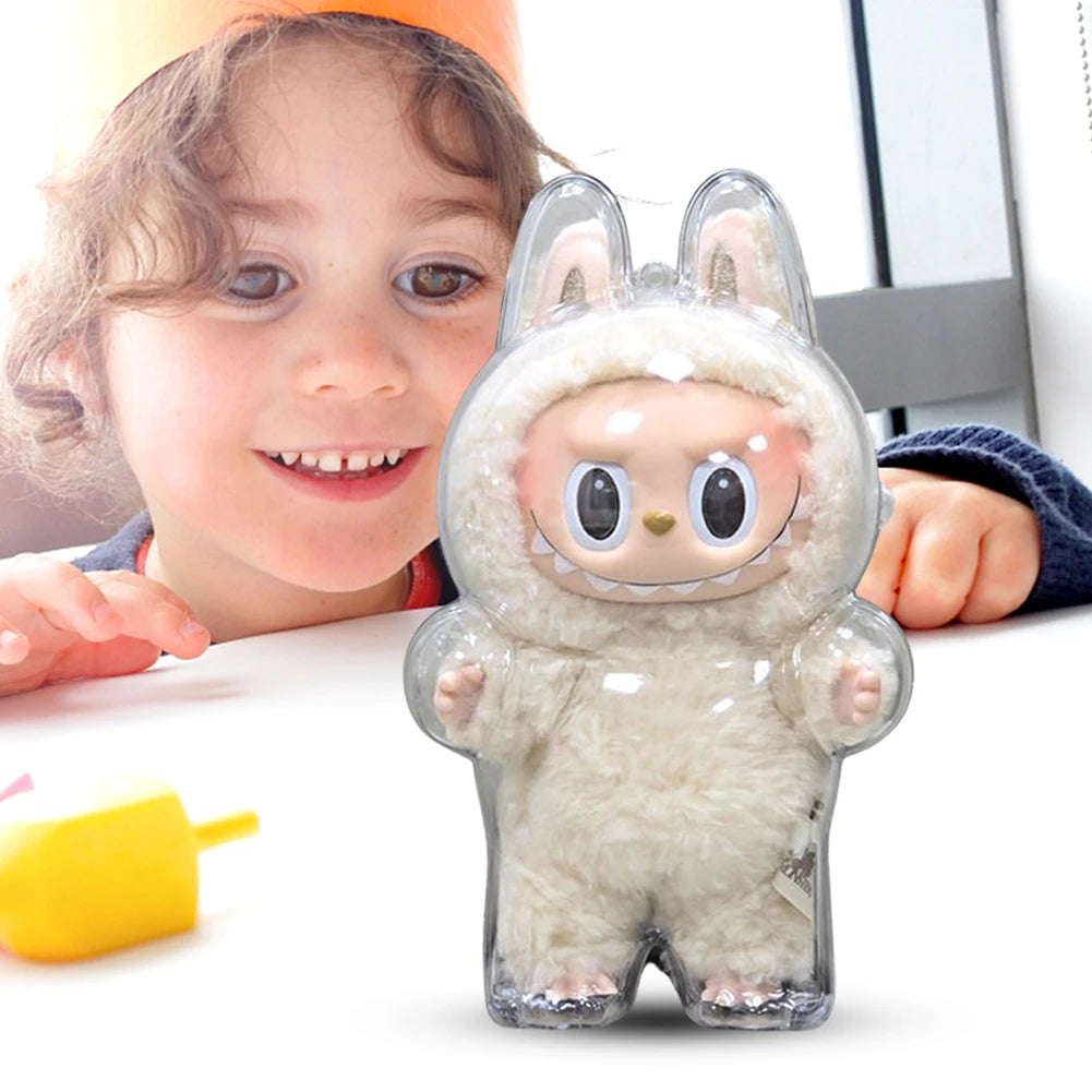 Housse de protection transparente pour Labubu, boîte de rangement pour poupée elfe, jouet monstre, couverture d'exposition en peluche elfe mignonne pour poupées de fête