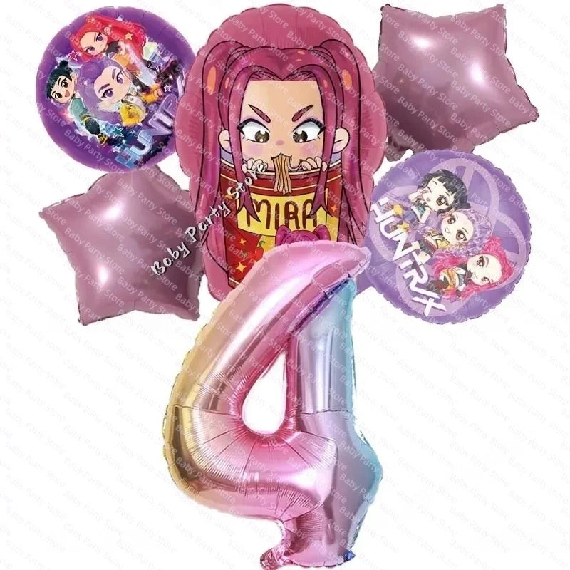 Ensemble de ballons en aluminium de 45 cm (18 pouces) sur le thème K-Pop Demon Hunter, style dessin animé, idéal pour une baby shower ou une fête d'anniversaire d'enfant