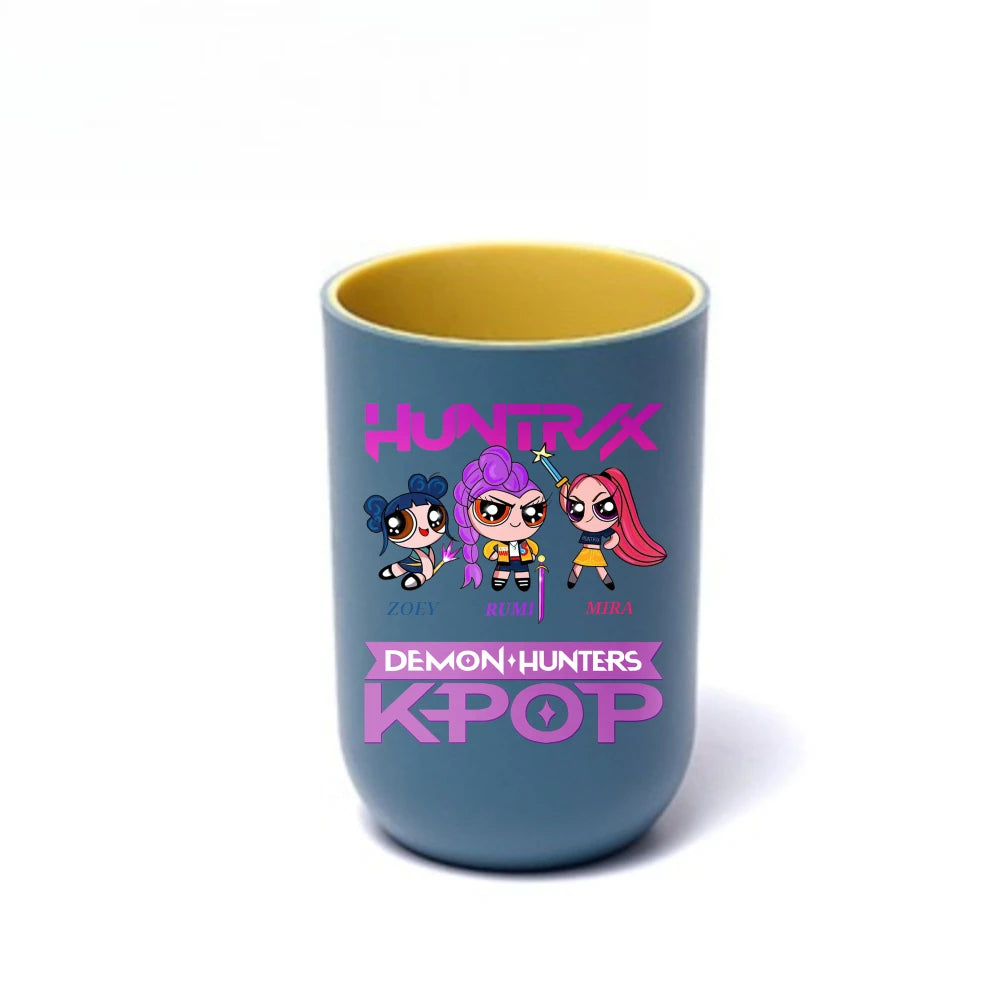 Gobelet à brosse à dents K-Pop Demon Hunters, gobelet en plastique pour bain de bouche, boîte de rangement pour articles de toilette de voyage, accessoires de salle de bain
