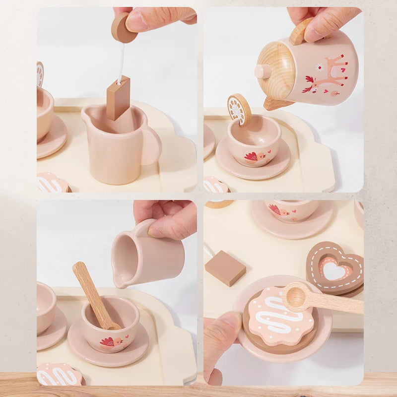 Service à thé en bois, jouet d'imitation pour apprendre à jouer à la cuisine, jeu de rôle, jouet éducatif pour les tout-petits, filles et garçons, cadeau pour enfants