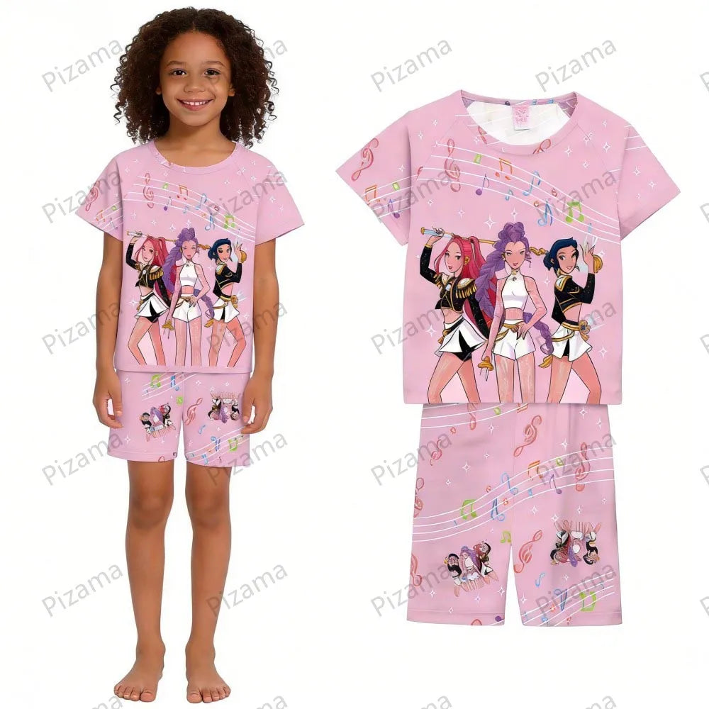 Ensemble pyjama d'été à manches courtes Kpop Demon Hunter pour filles, vêtements de nuit pour enfants, pyjamas pour enfants, costume de cosplay Rumi Zoey Huntrix