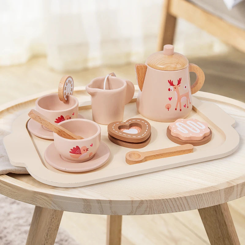 Service à thé en bois, jouet d'imitation pour apprendre à jouer à la cuisine, jeu de rôle, jouet éducatif pour les tout-petits, filles et garçons, cadeau pour enfants