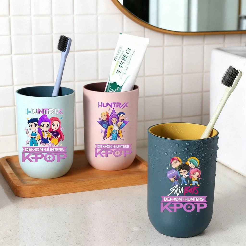 Gobelet à brosse à dents K-Pop Demon Hunters, gobelet en plastique pour bain de bouche, boîte de rangement pour articles de toilette de voyage, accessoires de salle de bain