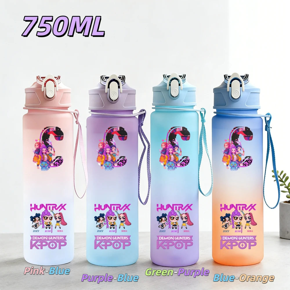 Gourde de sport KPop Demon Hunters 750 ml, étanche, colorée, avec paille, idéale pour le sport et le fitness en extérieur