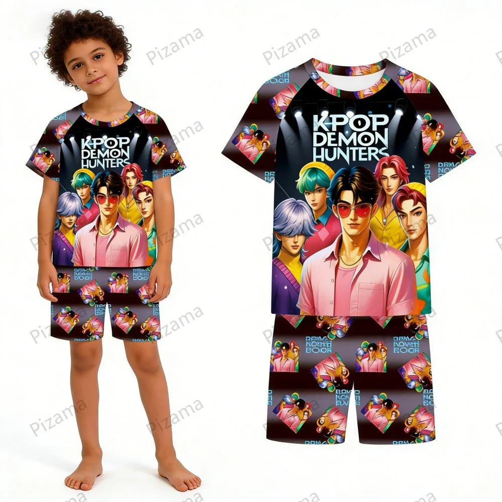 Ensemble pyjama d'été à manches courtes Kpop Demon Hunter pour filles, vêtements de nuit pour enfants, pyjamas pour enfants, costume de cosplay Rumi Zoey Huntrix
