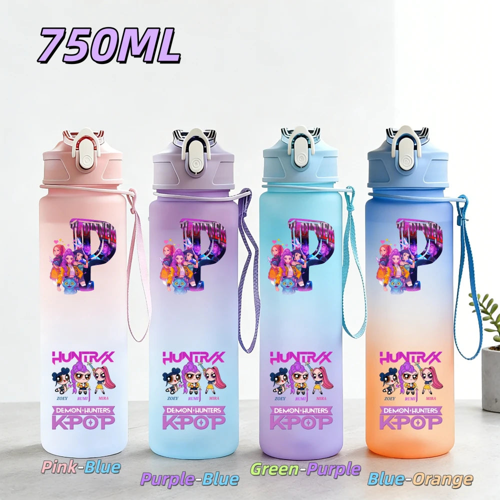Gourde de sport KPop Demon Hunters 750 ml, étanche, colorée, avec paille, idéale pour le sport et le fitness en extérieur
