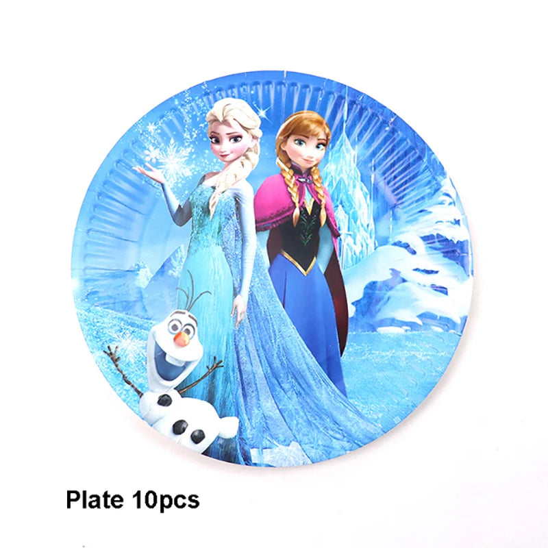 Assiettes jetables Disney Reine des Neiges, couverts, décorations de fête d'anniversaire Anna et Elsa, assiettes et gobelets pour enfants, articles de fête pour baby shower