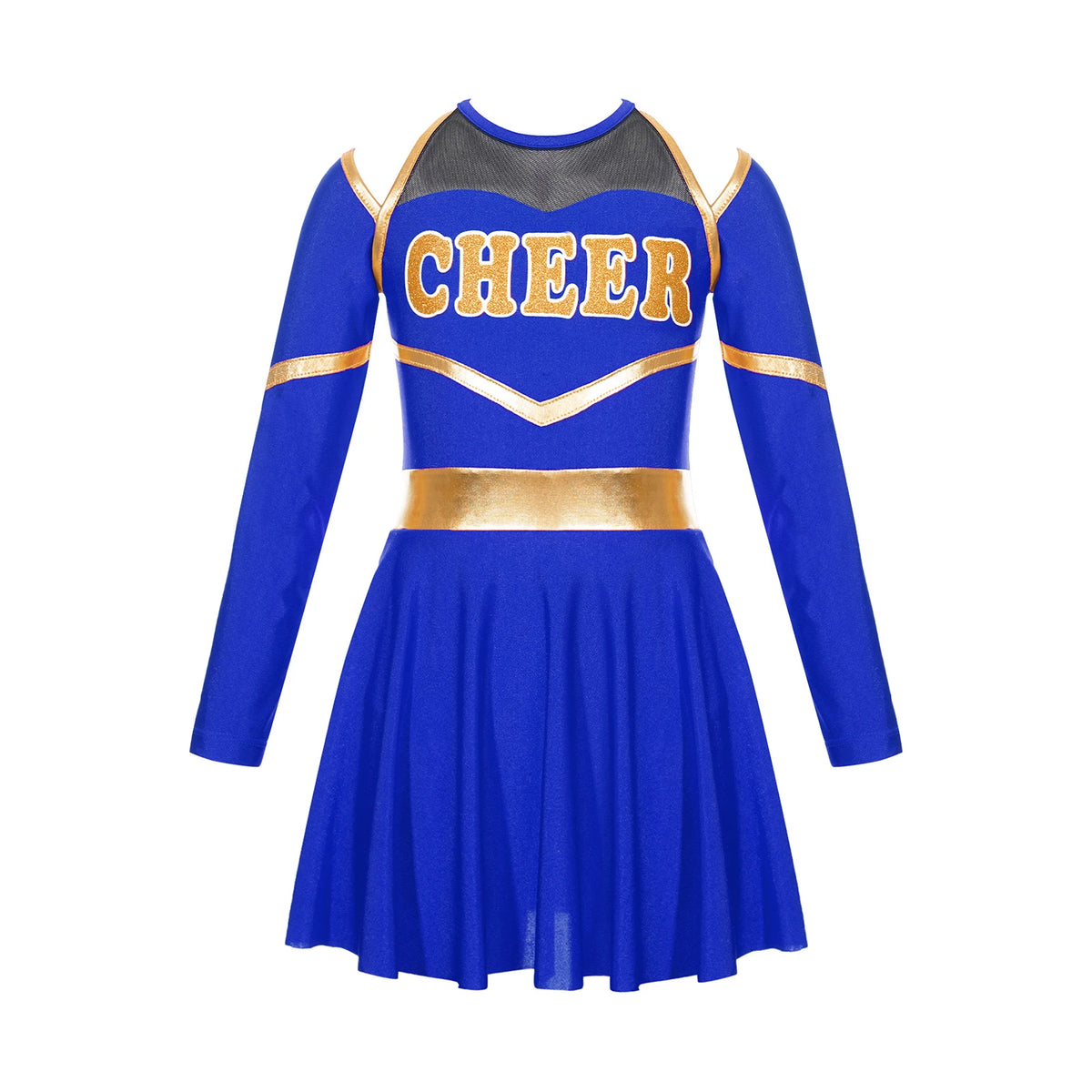 Costume de pom-pom girl pour filles, uniforme de pom-pom girl, tenue de danse scolaire, épaules dénudées, manches longues, robe de danse avec accessoires