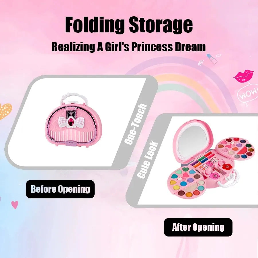 Coffret de maquillage pour enfants, petit sac lavable, ensemble de cosmétiques avec miroir, jouet non toxique et sûr, cadeau d'anniversaire pour fille