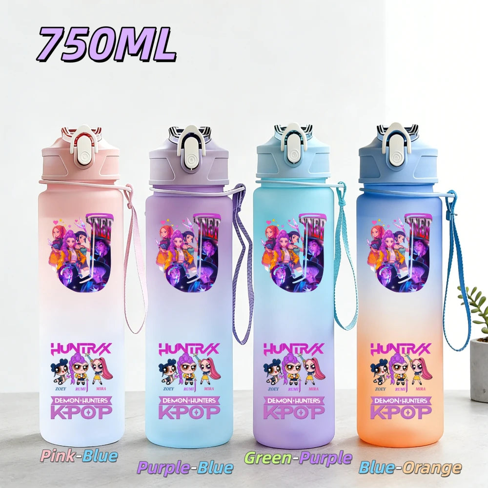 Gourde de sport KPop Demon Hunters 750 ml, étanche, colorée, avec paille, idéale pour le sport et le fitness en extérieur