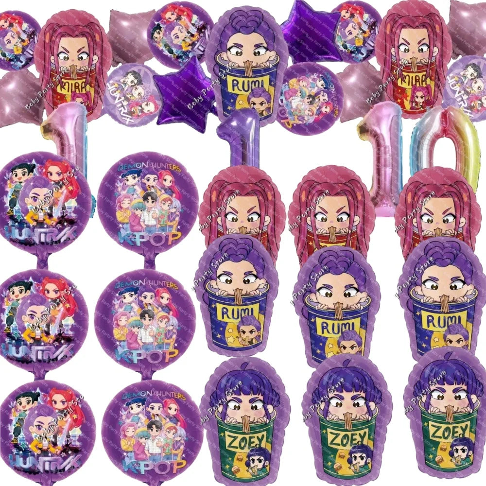 Ensemble de ballons en aluminium de 45 cm (18 pouces) sur le thème K-Pop Demon Hunter, style dessin animé, idéal pour une baby shower ou une fête d'anniversaire d'enfant
