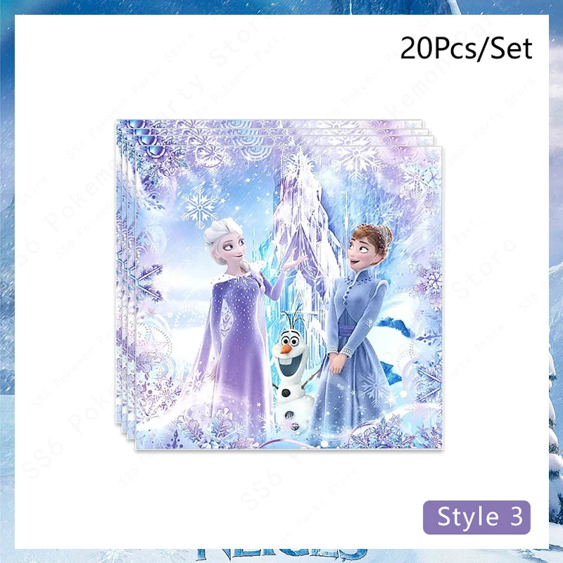Kit de décoration pour fête d'anniversaire Disney Elsa La Reine des Neiges : vaisselle jetable, gobelets en papier, nappes, assiettes et sacs