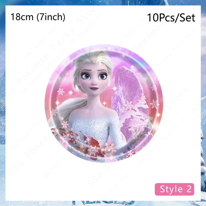 Kit de décoration pour fête d'anniversaire Disney Elsa La Reine des Neiges : vaisselle jetable, gobelets en papier, nappes, assiettes et sacs