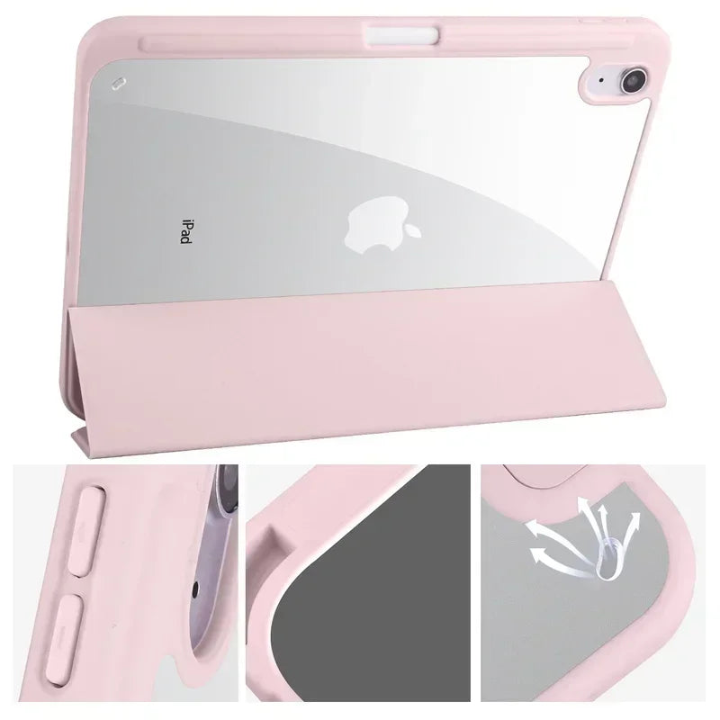 Étui pour iPad 10e génération avec porte-stylet, coque arrière rigide transparente en acrylique à trois volets, compatible avec iPad 10.2, 9.7, Air, 5, 11 et iPad 10, 9 et 11e génération (A16).