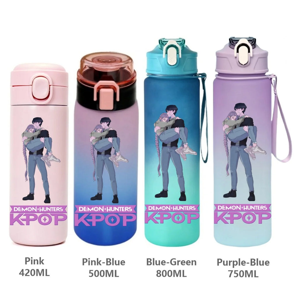 Gourde de sport KPop Demon Hunters, motif dessin animé tendance, étanche, portable, cadeau d'anniversaire pour enfants