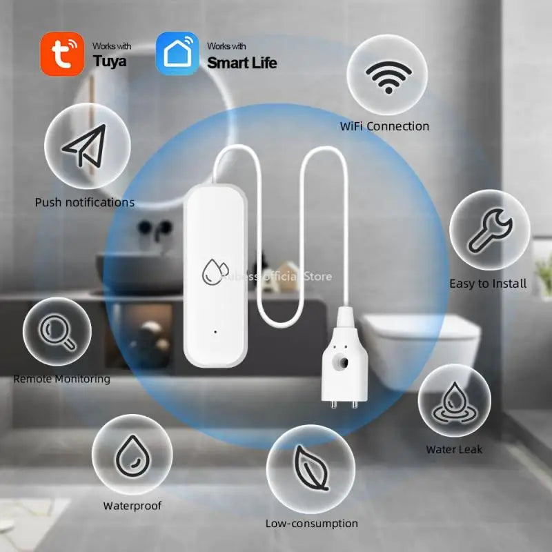 Détecteur de fuites d'eau Aubess Tuya WiFi ZigBee avec avertisseur sonore et détecteur de débordement, compatible avec la surveillance à distance Smart Life