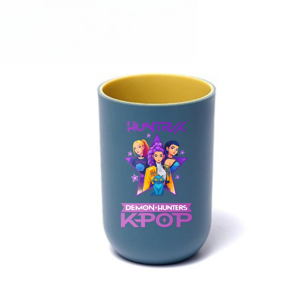 Gobelet à brosse à dents K-Pop Demon Hunters, gobelet en plastique pour bain de bouche, boîte de rangement pour articles de toilette de voyage, accessoires de salle de bain