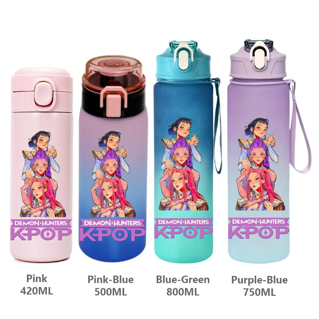 Gourde de sport KPop Demon Hunters, motif dessin animé tendance, étanche, portable, cadeau d'anniversaire pour enfants