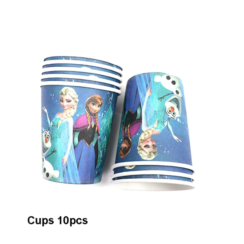 Assiettes jetables Disney Reine des Neiges, couverts, décorations de fête d'anniversaire Anna et Elsa, assiettes et gobelets pour enfants, articles de fête pour baby shower