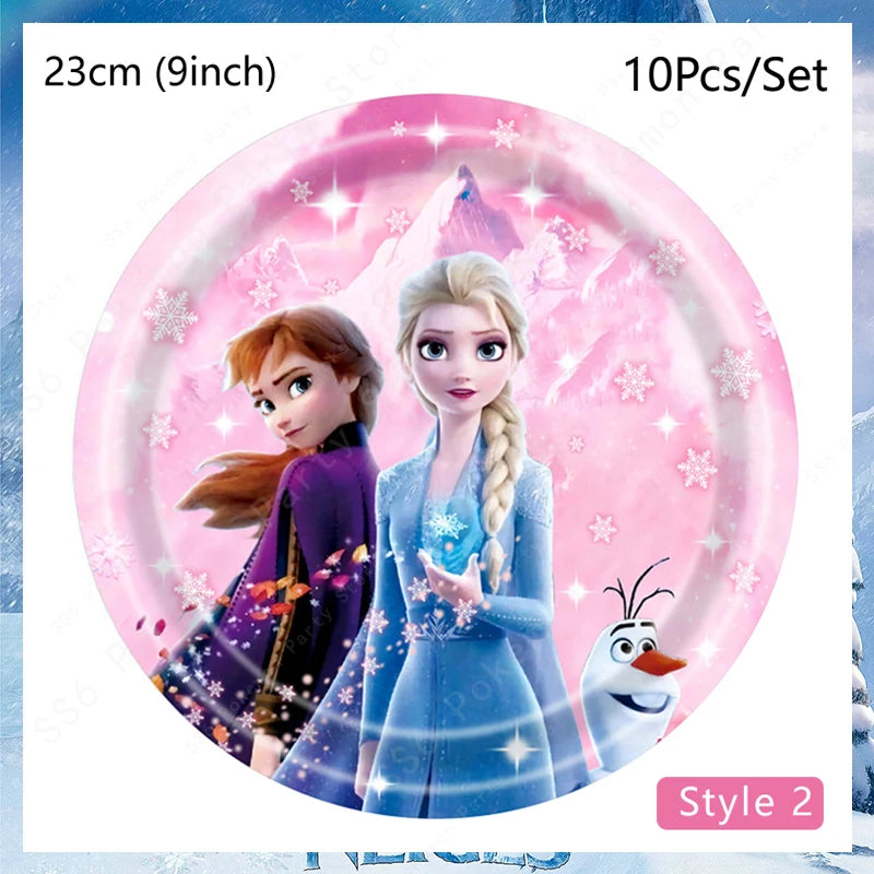Kit de décoration pour fête d'anniversaire Disney Elsa La Reine des Neiges : vaisselle jetable, gobelets en papier, nappes, assiettes et sacs