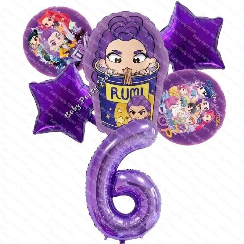 Ensemble de ballons en aluminium de 45 cm (18 pouces) sur le thème K-Pop Demon Hunter, style dessin animé, idéal pour une baby shower ou une fête d'anniversaire d'enfant