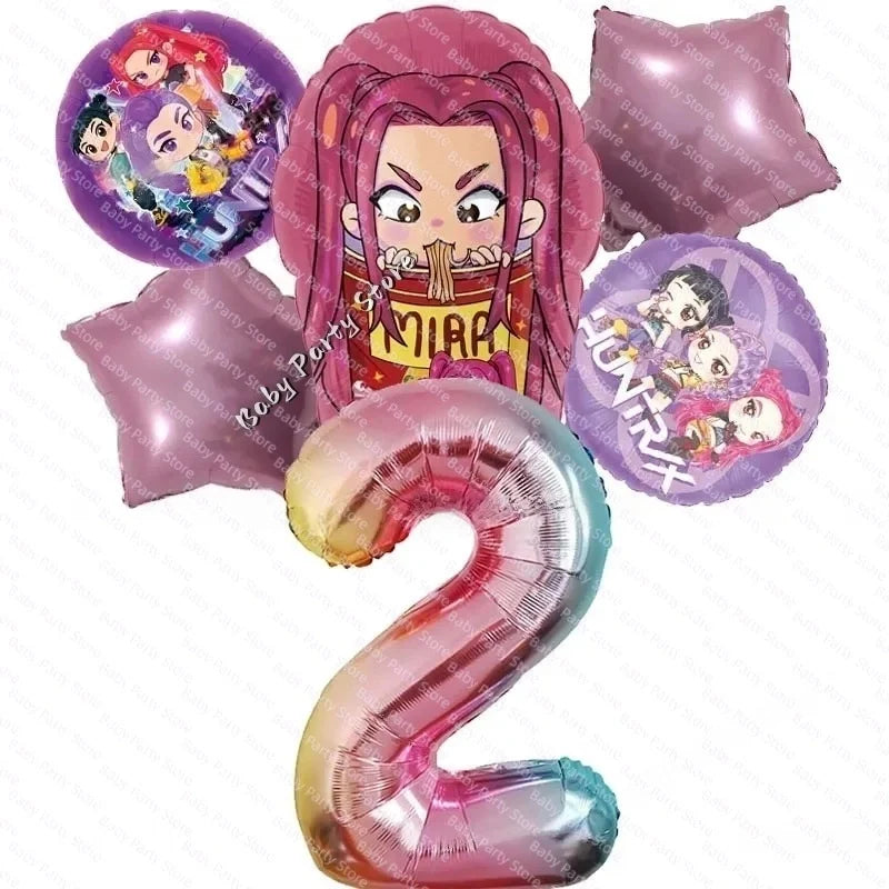 Ensemble de ballons en aluminium de 45 cm (18 pouces) sur le thème K-Pop Demon Hunter, style dessin animé, idéal pour une baby shower ou une fête d'anniversaire d'enfant