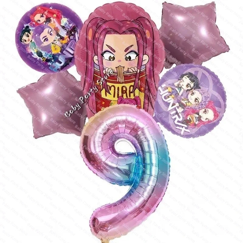 Ensemble de ballons en aluminium de 45 cm (18 pouces) sur le thème K-Pop Demon Hunter, style dessin animé, idéal pour une baby shower ou une fête d'anniversaire d'enfant