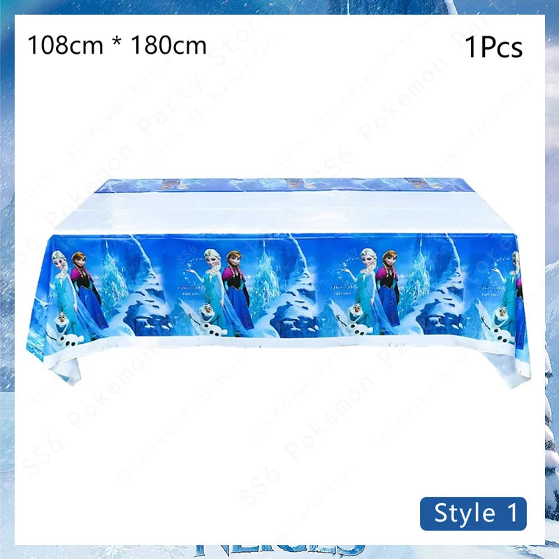 Kit de décoration pour fête d'anniversaire Disney Elsa La Reine des Neiges : vaisselle jetable, gobelets en papier, nappes, assiettes et sacs