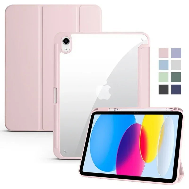 Étui pour iPad 10e génération avec porte-stylet, coque arrière rigide transparente en acrylique à trois volets, compatible avec iPad 10.2, 9.7, Air, 5, 11 et iPad 10, 9 et 11e génération (A16).