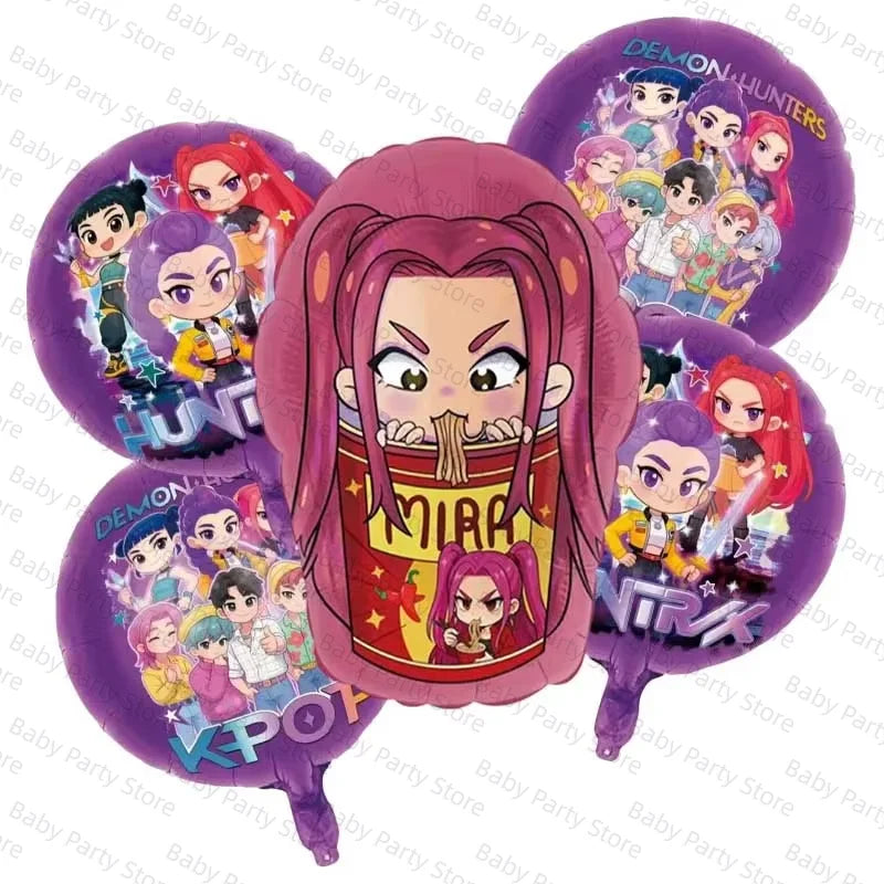Ensemble de ballons en aluminium de 45 cm (18 pouces) sur le thème K-Pop Demon Hunter, style dessin animé, idéal pour une baby shower ou une fête d'anniversaire d'enfant