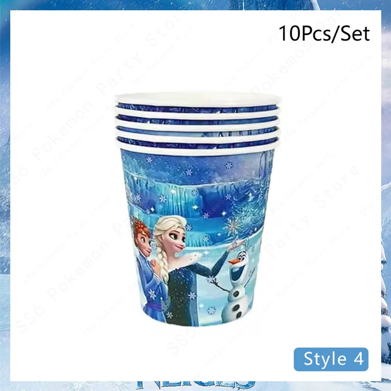 Kit de décoration pour fête d'anniversaire Disney Elsa La Reine des Neiges : vaisselle jetable, gobelets en papier, nappes, assiettes et sacs