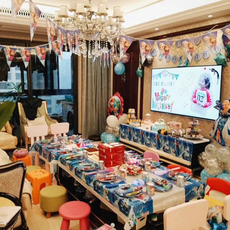 Assiettes jetables Disney Reine des Neiges, couverts, décorations de fête d'anniversaire Anna et Elsa, assiettes et gobelets pour enfants, articles de fête pour baby shower