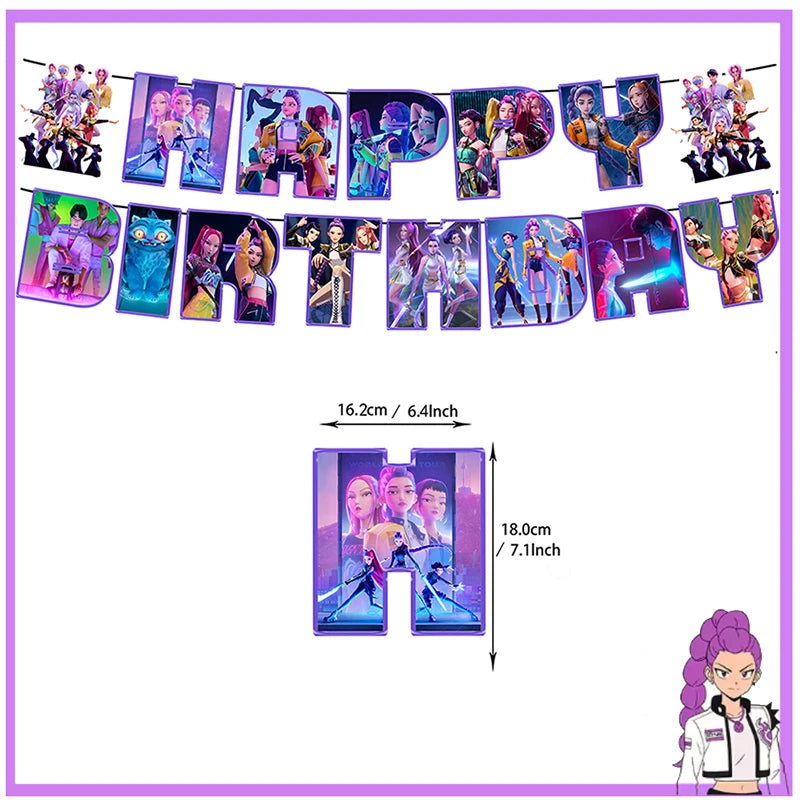 Décoration d'anniversaire Kpop Chasseur de Démons : vaisselle, ballons en aluminium, sac cadeau, assiette, gobelet, décoration de gâteau Kpop, bannière, fond