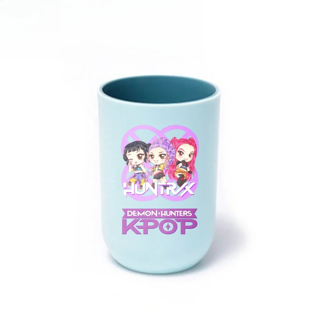 Gobelet à brosse à dents K-Pop Demon Hunters, gobelet en plastique pour bain de bouche, boîte de rangement pour articles de toilette de voyage, accessoires de salle de bain