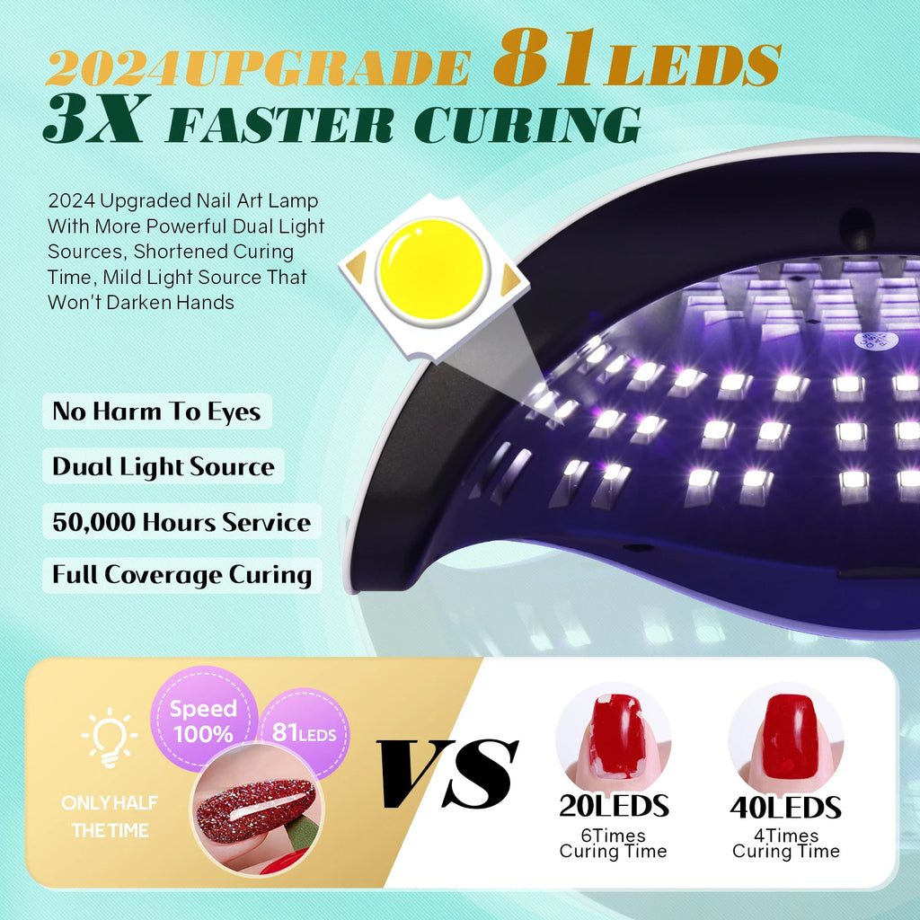 Lampe UV LED pour ongles 380 W, lampe de séchage LED puissante pour tous les vernis semi-permanents, idéale pour un usage professionnel à domicile ou en salon